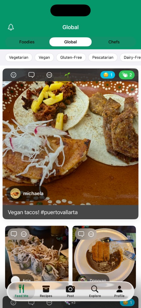 Community food feed with posts and reviews